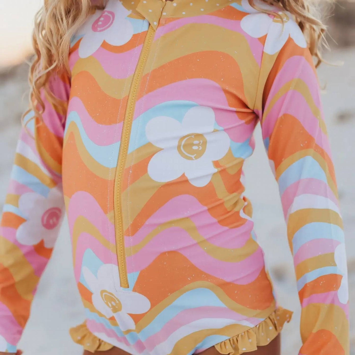 Retro Flower Zip Rash Guard