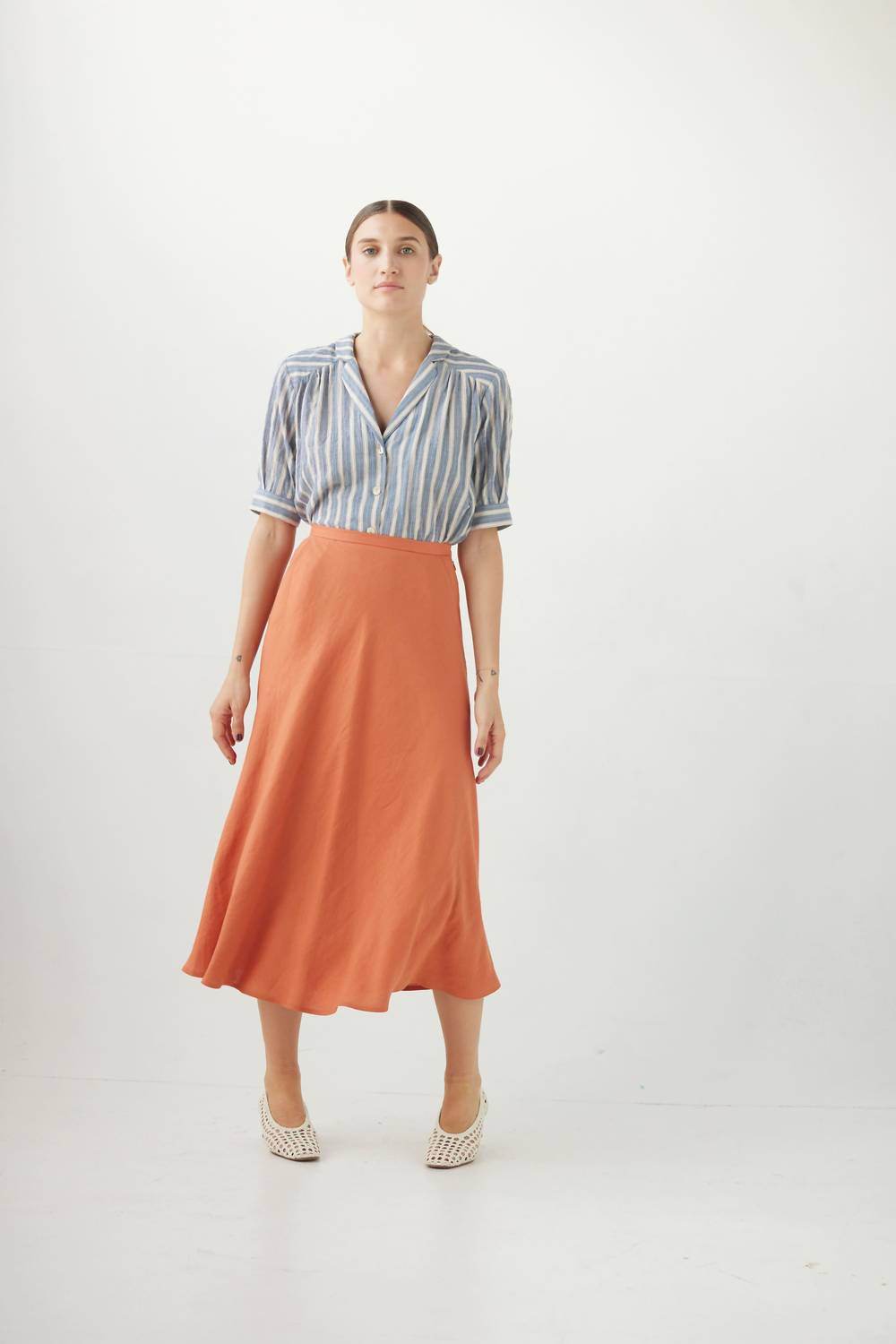 Rose Velvet - Linen Midi Skirt - Rack Hunt -