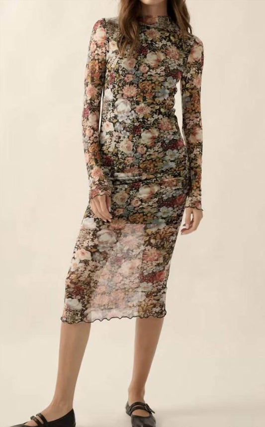 Babs+Birdie - Floral Long Sleeve Mock Neck Bodycon Midi Dress - Rack Hunt -