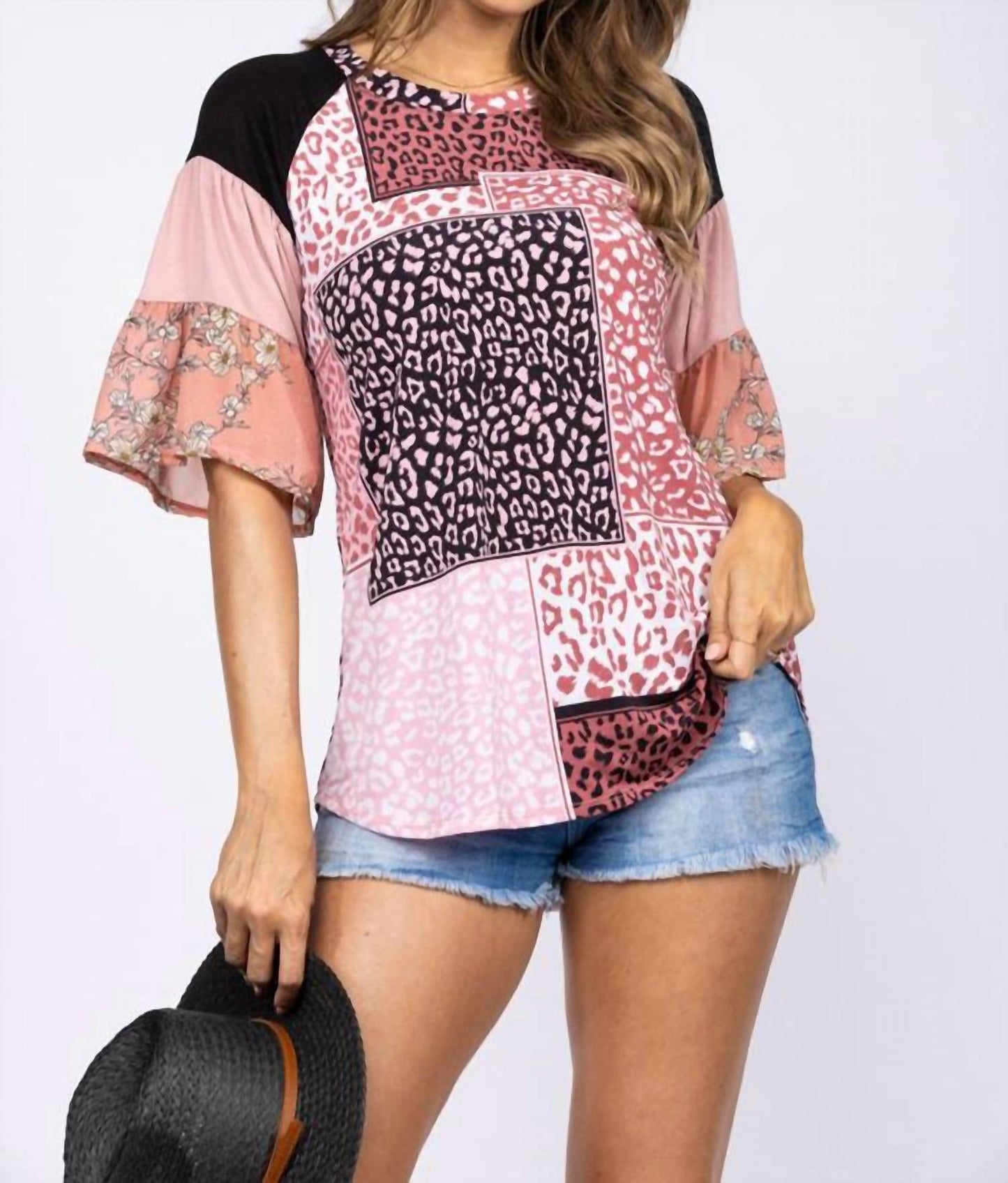 Women's Patchwork Print Bell Sleeve Top