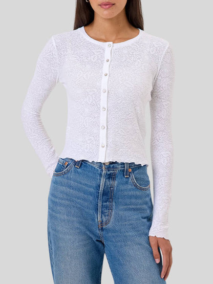 Cotton Jacquard Long Sleeve Cardigan