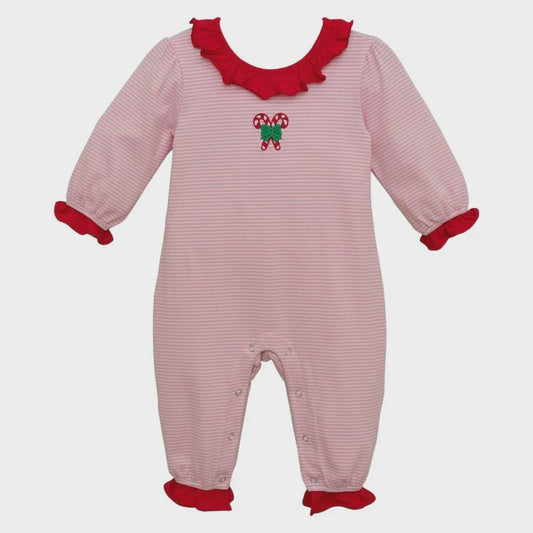 Girl's Candy Cane Ruffle Romper