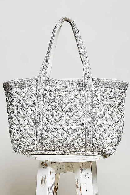 Women's Hand Block-printed Quilted Floral Tote Bag
