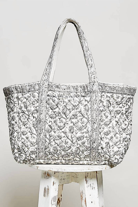 Women's Hand Block-printed Quilted Floral Tote Bag