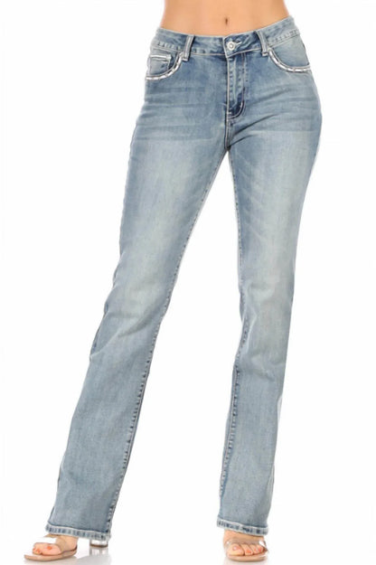 Bus Stop - Sparkle Wings Distressed Skull Jean - Rack Hunt