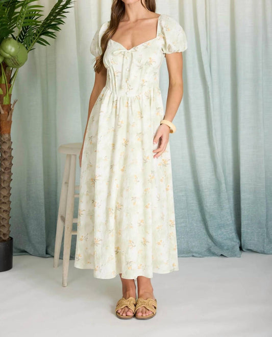 Floral Sweetheart Puff Sleeve Corset Midi Dress
