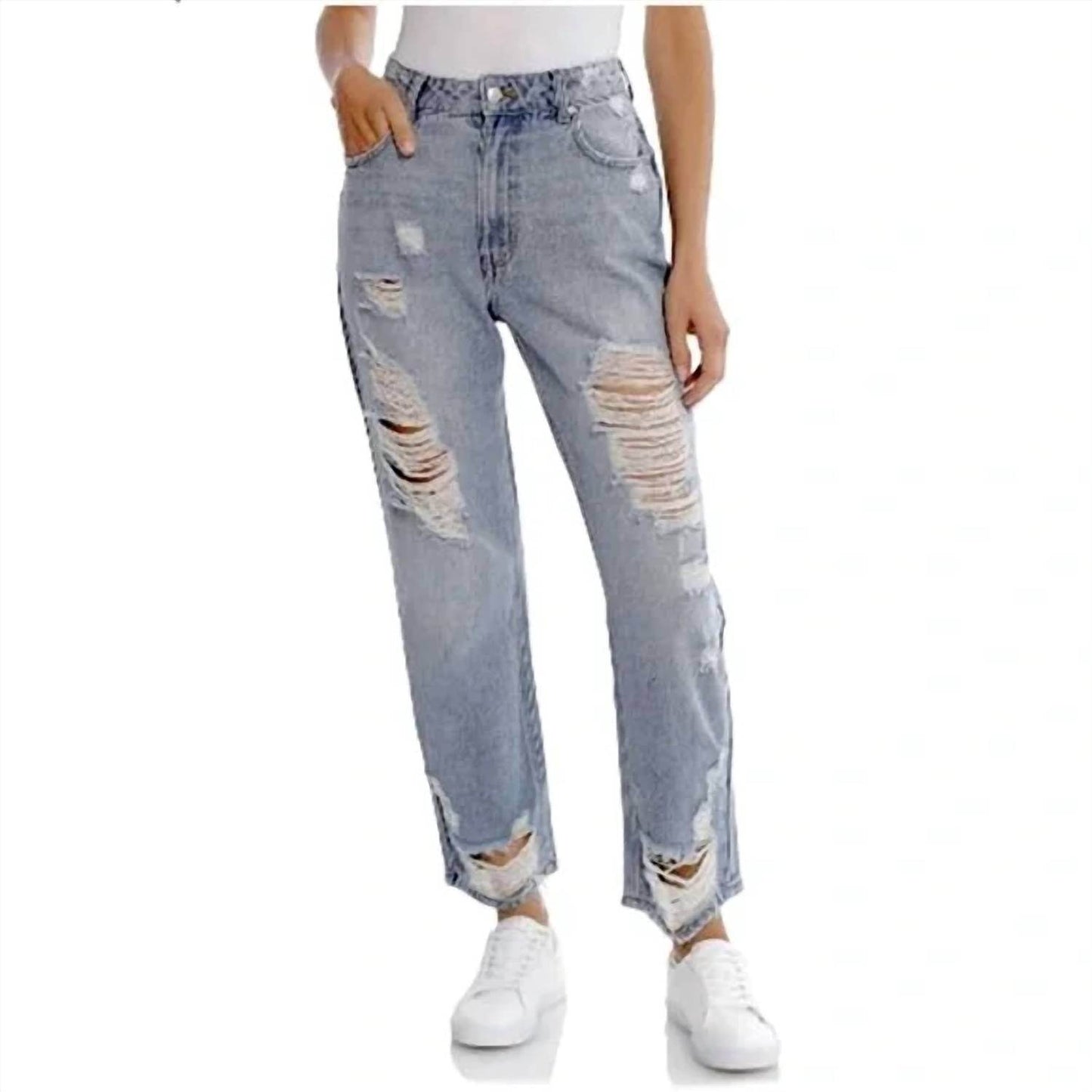 Avec Les Filles - Distressed High Waisted Mom Jeans - Rack Hunt -