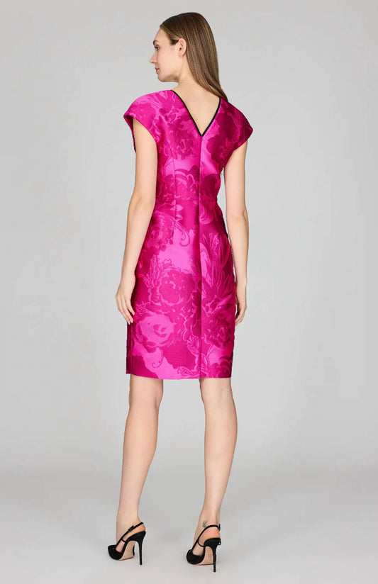 Tonal Floral Jacquard Cap Sleeve Fitted Dress