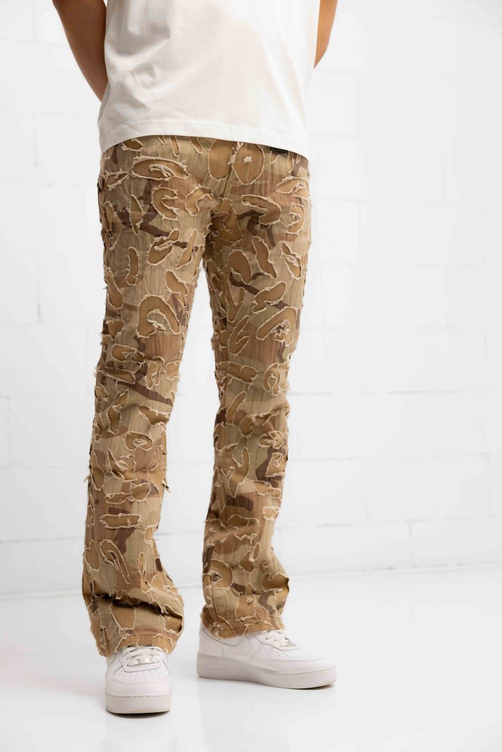 Franco Camo Shredded Denim Flare Jeans