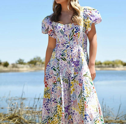 Garden Scoop Neck Cotton Midi Dress