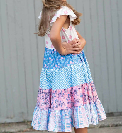 Floral Check Tiered Spring Dress