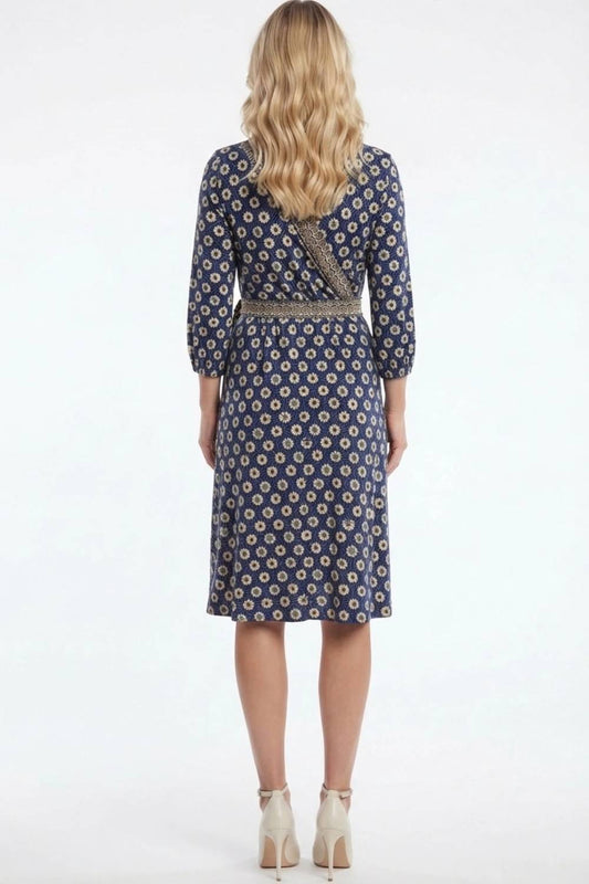 Bohemian Floral Border Print Faux Wrap Midi Dress