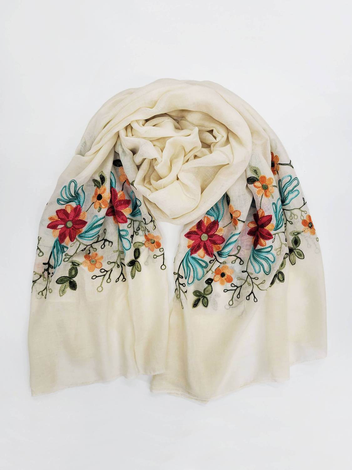 Raj Trading - Women's Pansy Embroidered Sheer Long Rectangle Scarf - Rack Hunt -