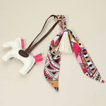 Women's Vegan Leather Horse Tassel Scarf Bag Charm