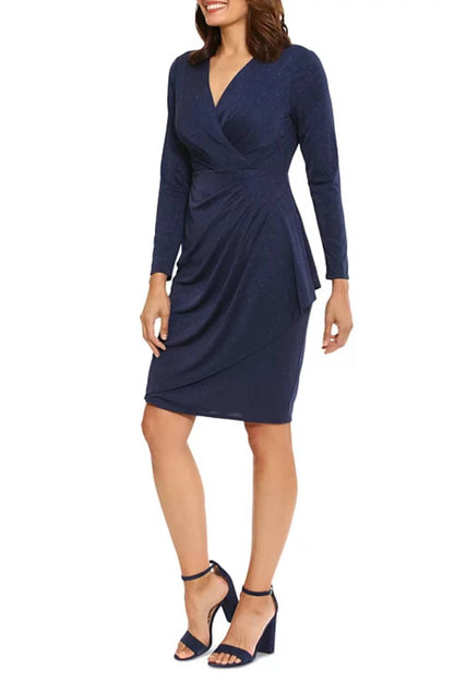 Shimmer Pleated Waist Faux Wrap Dress