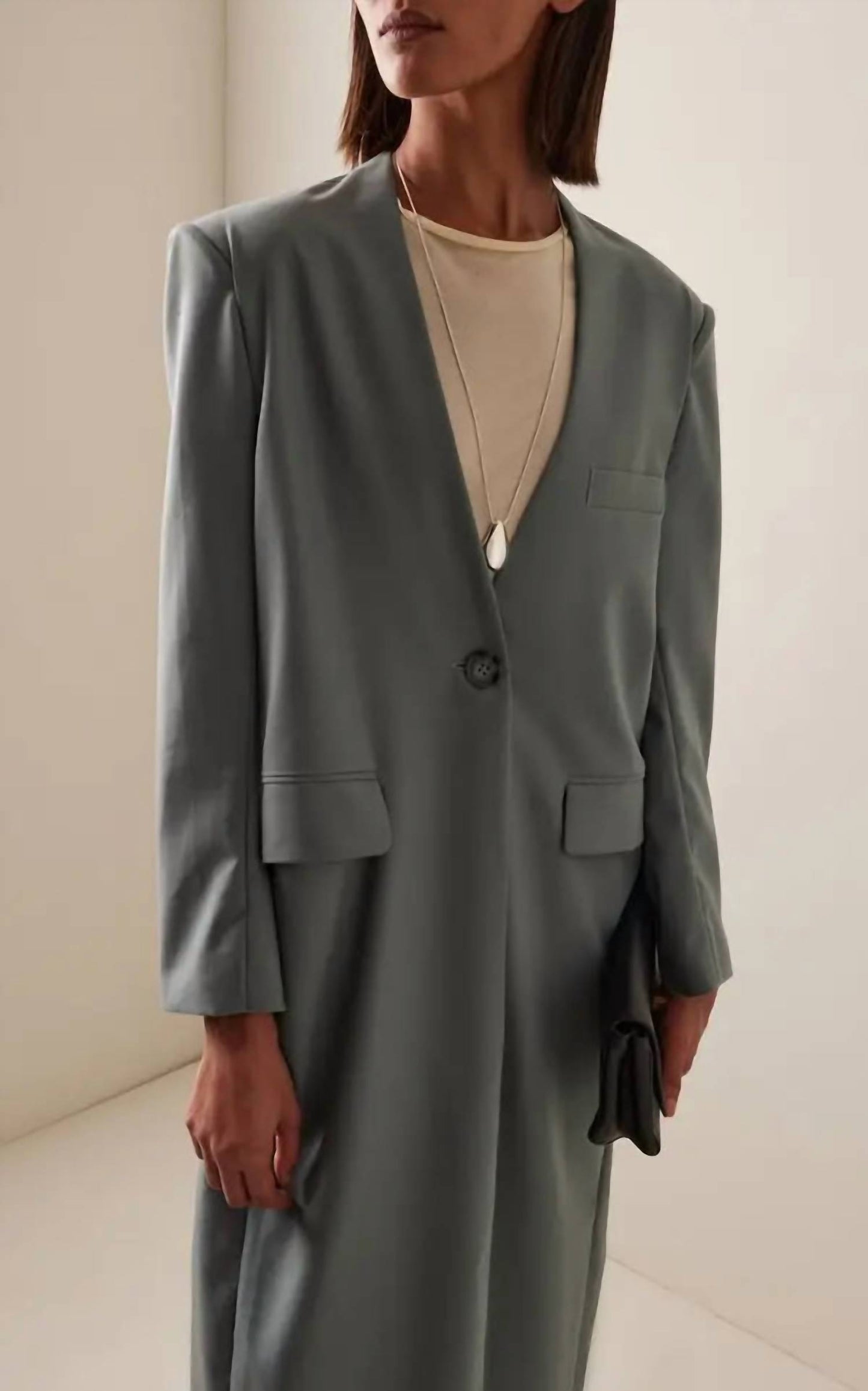 Summer Wool Long Collarless Coat