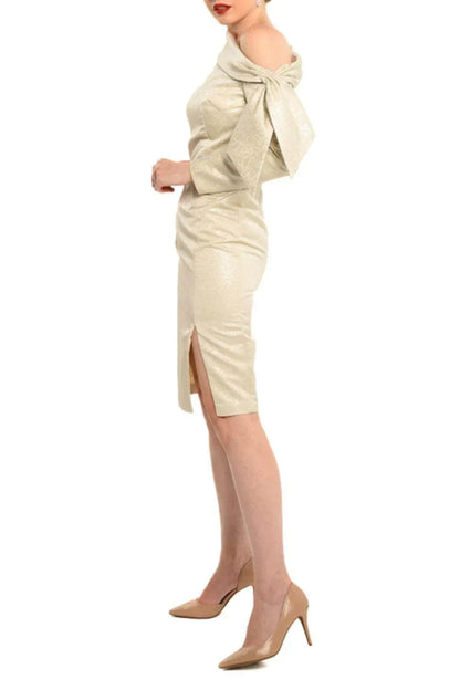 Cenia - Asymmetrical Shoulder Metallic Sheath Dress - Rack Hunt
