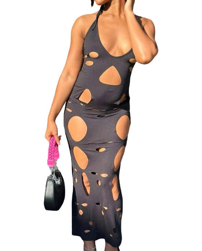 Don't Watch The Clock - Cut Out Halter Back Cut Out Maxi Dress