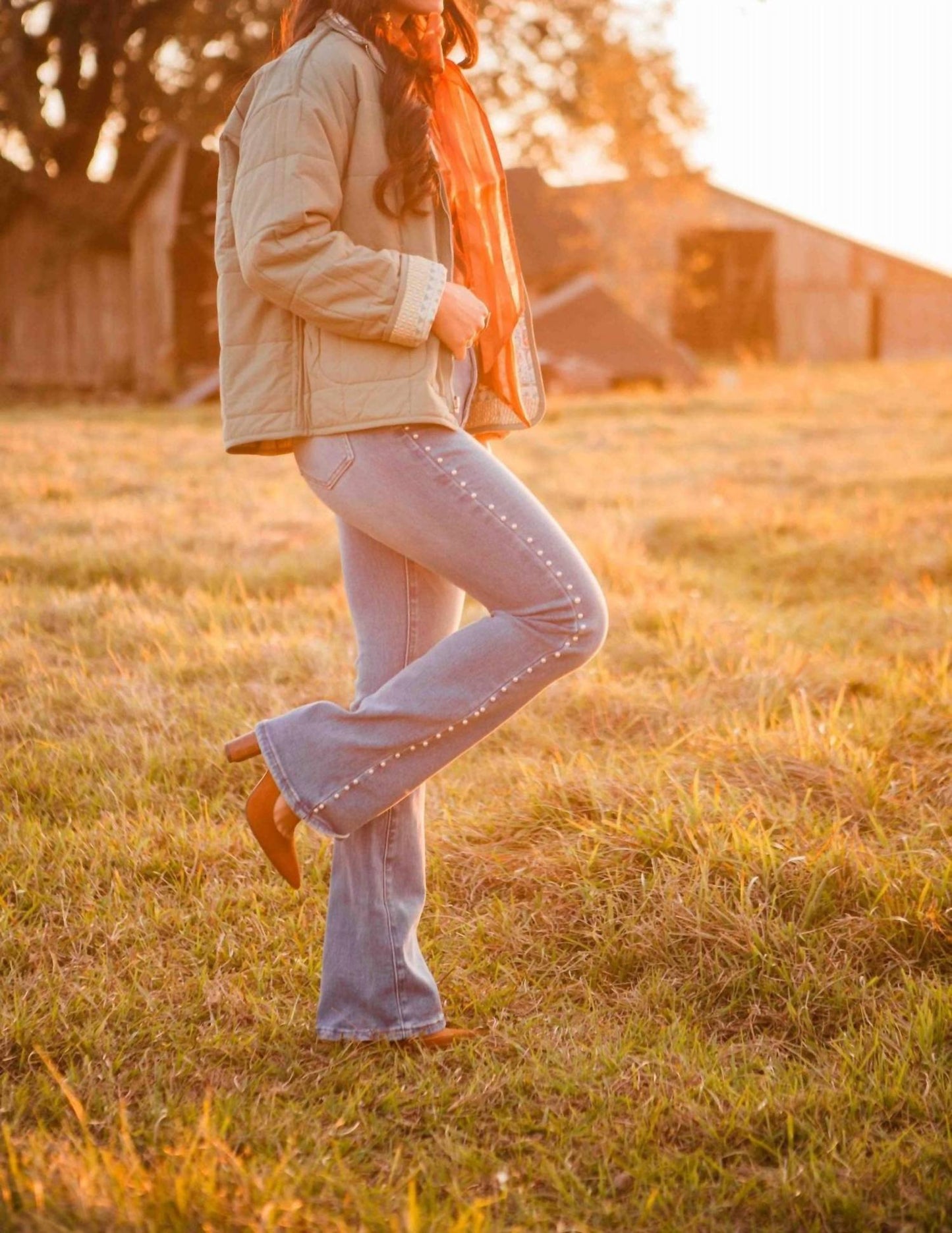 Punchy Pearl Denim Flare Leg Jeans
