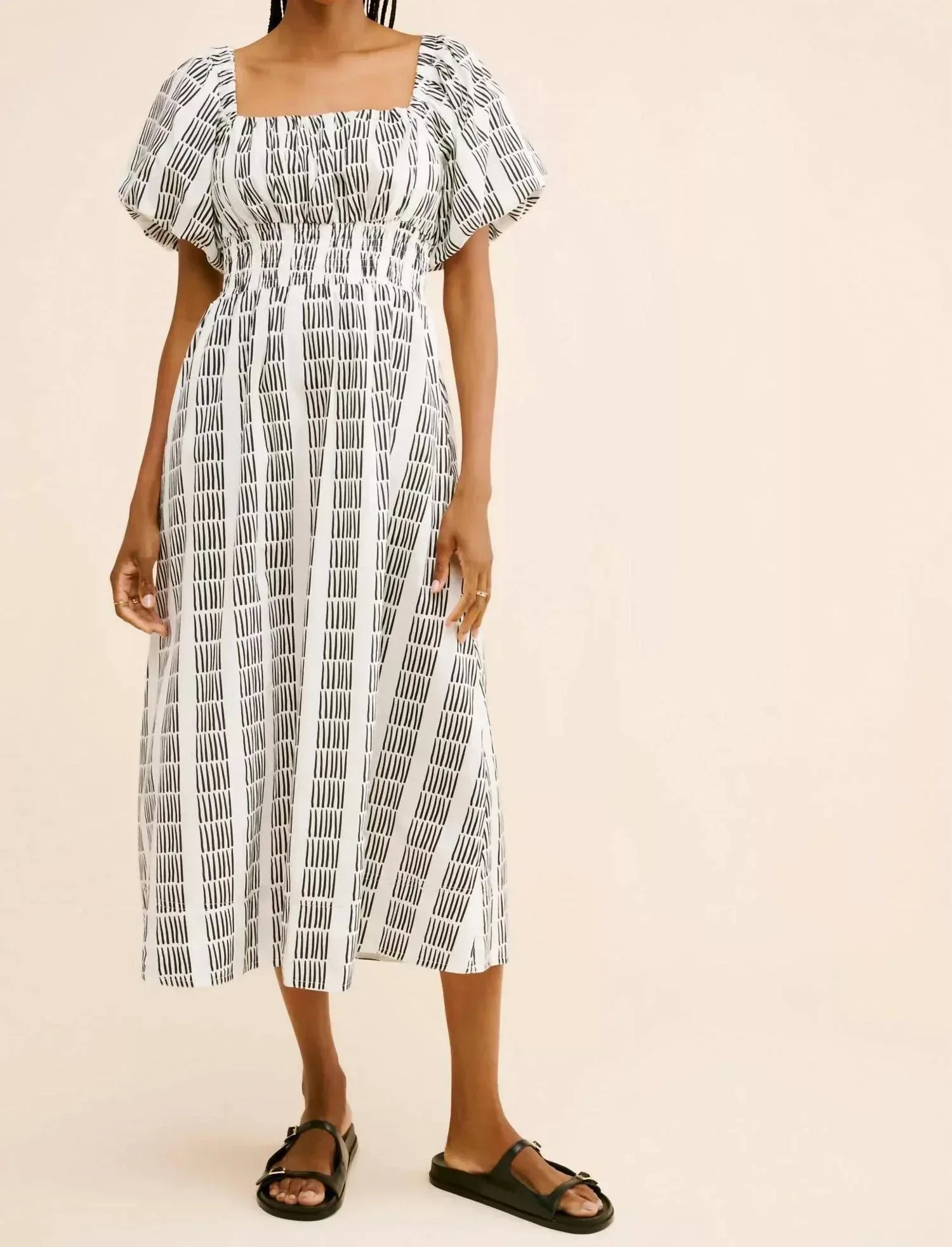 Maeve - Puff Sleeve Square Neck Smocked Midi Dress - Petite - Rack Hunt