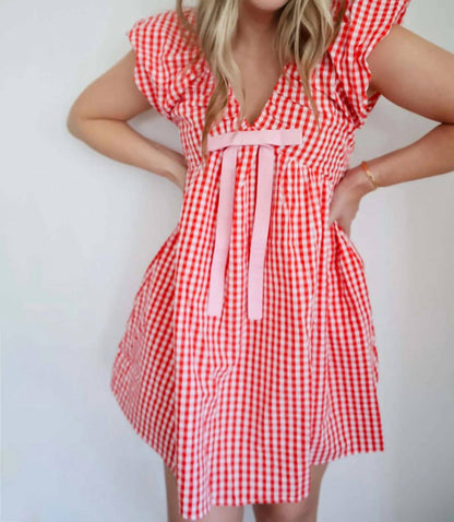 Jenny Gingham Blouson Shoulder Mini Dress