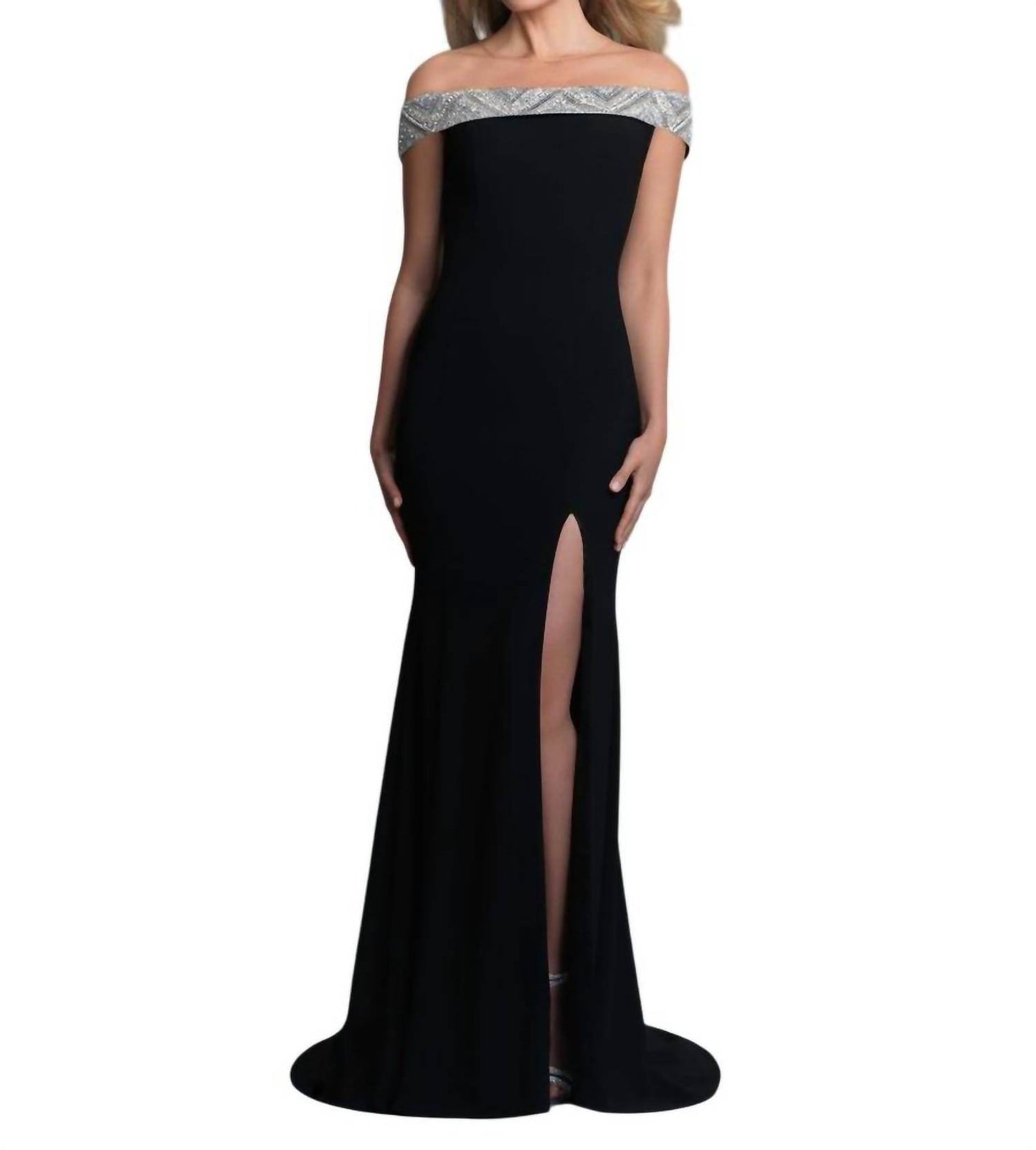Saboroma - Illusion Off-the-shoulder Gown With Slit - Rack Hunt -