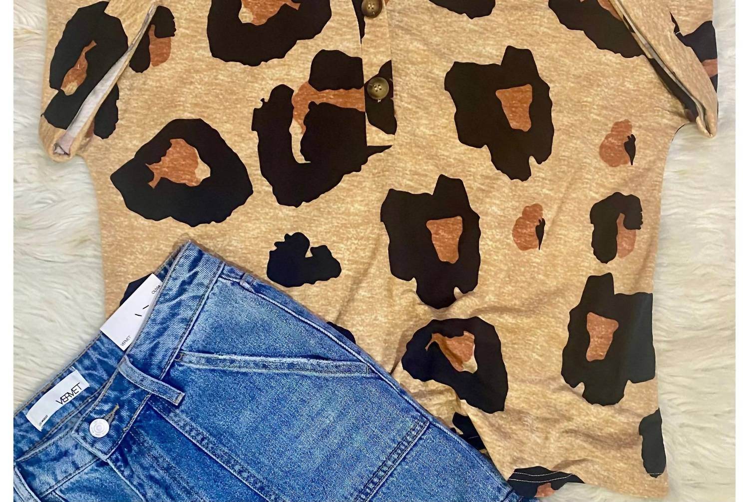 Sephior - Leopard Print V-neck Henley Top - Rack Hunt -