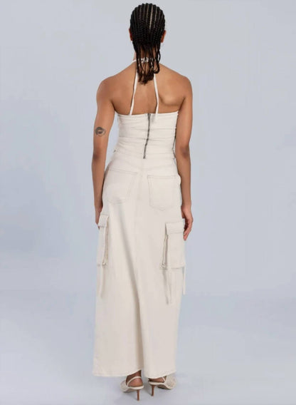 Women's Cotton Washed Denim Cargo Skirt