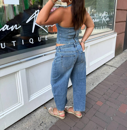 Lace Up Denim Halter Top