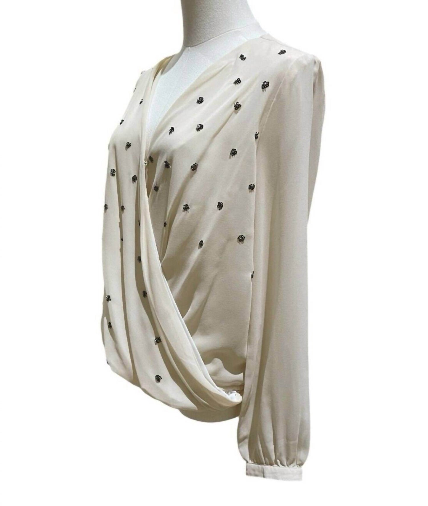 MM Couture - Women's Beaded Chiffon Double Breasted Faux Wrap Blouse - Rack Hunt -