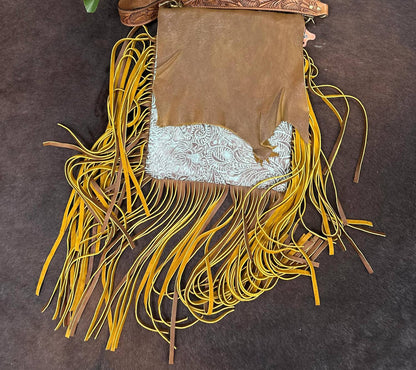 Women's All Leather Tooled Fringe Purse Bag