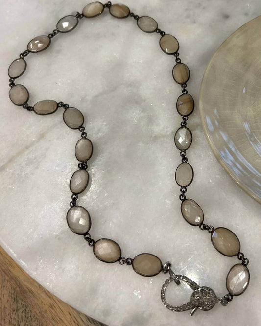 Morgan & Me - Women's Moonstone With Pave Diamond Lobster Clasp Necklace - Rack Hunt -