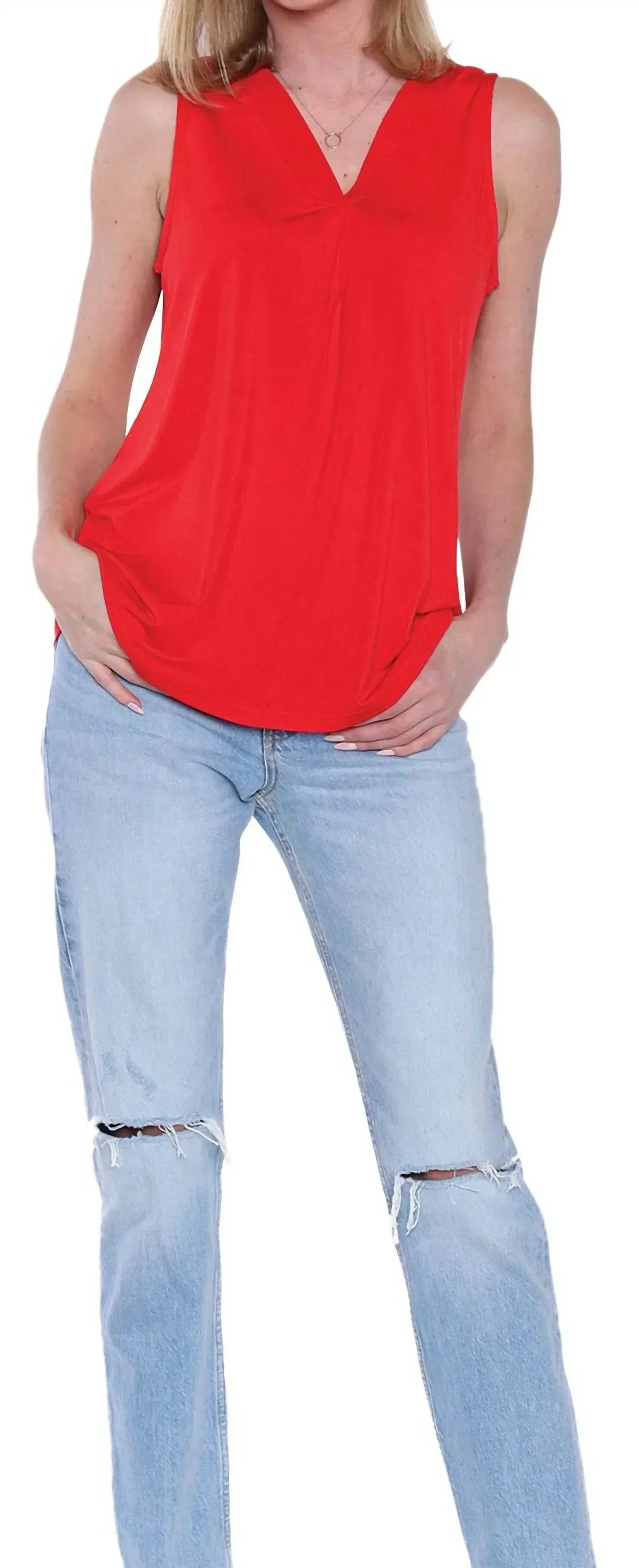 Papa Fashions - Sleeveless V-Neck Loose Fit Top - Rack Hunt