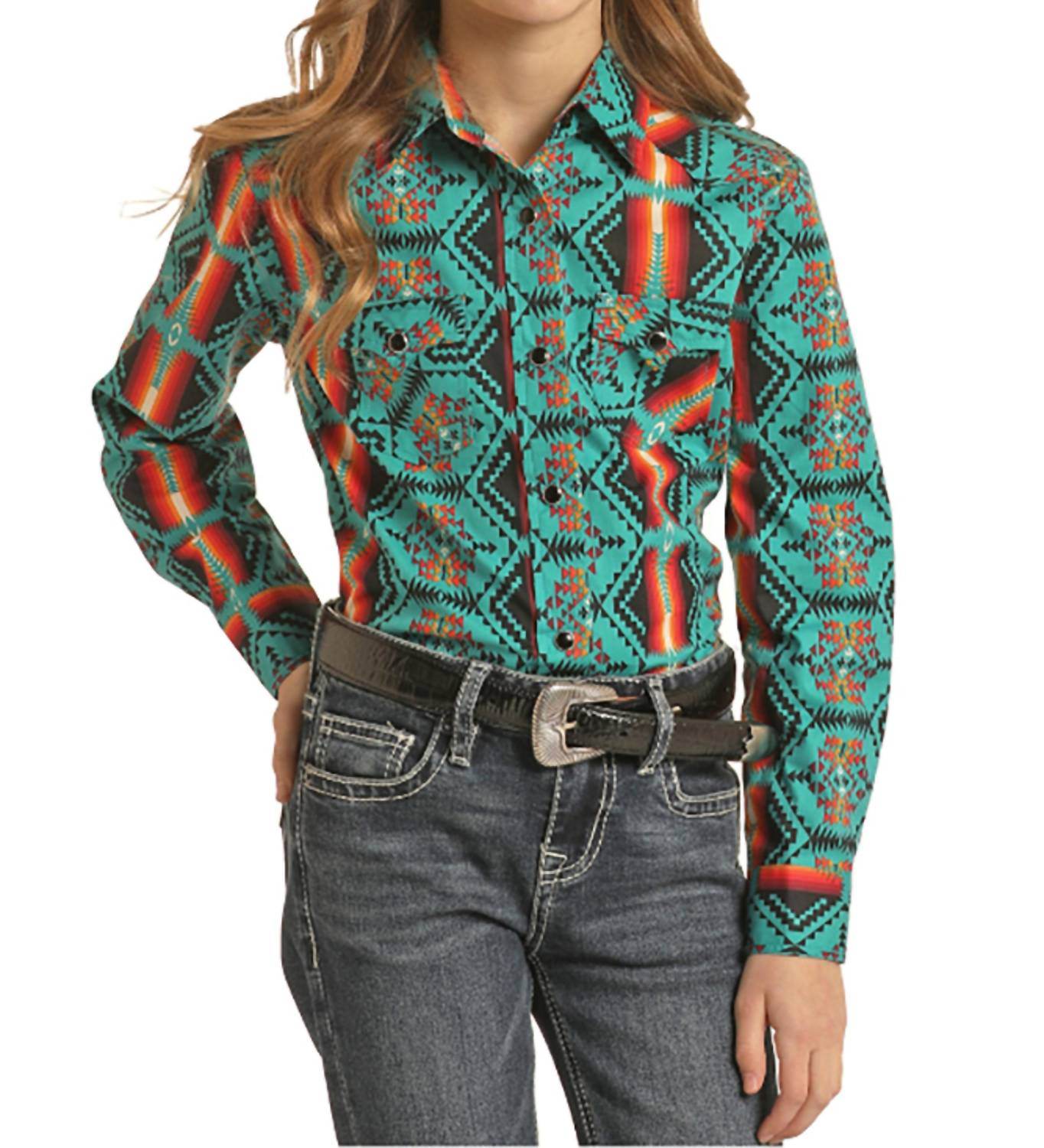 Rock & Roll Cowgirl - Girls Aztec Snap Western Shirt - Rack Hunt