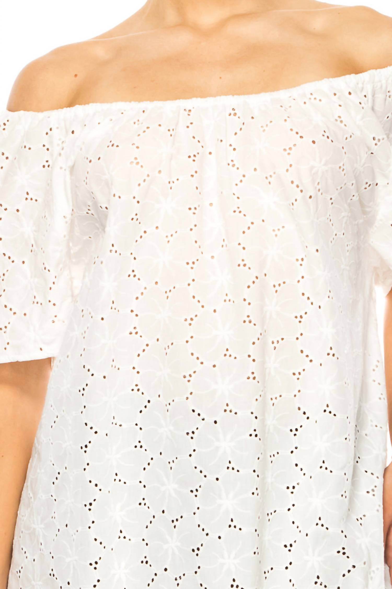Grand & Greene - Floral Eyelet Elastic Neckline Top - Rack Hunt
