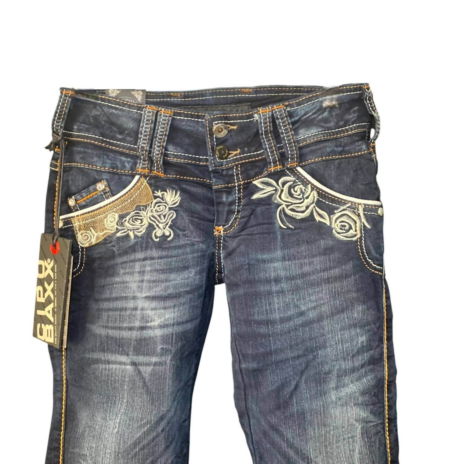 Cipo & Baxx - Women's Retro Straight-leg Denim Jeans With Bead & Embroidery Accents - Rack Hunt -