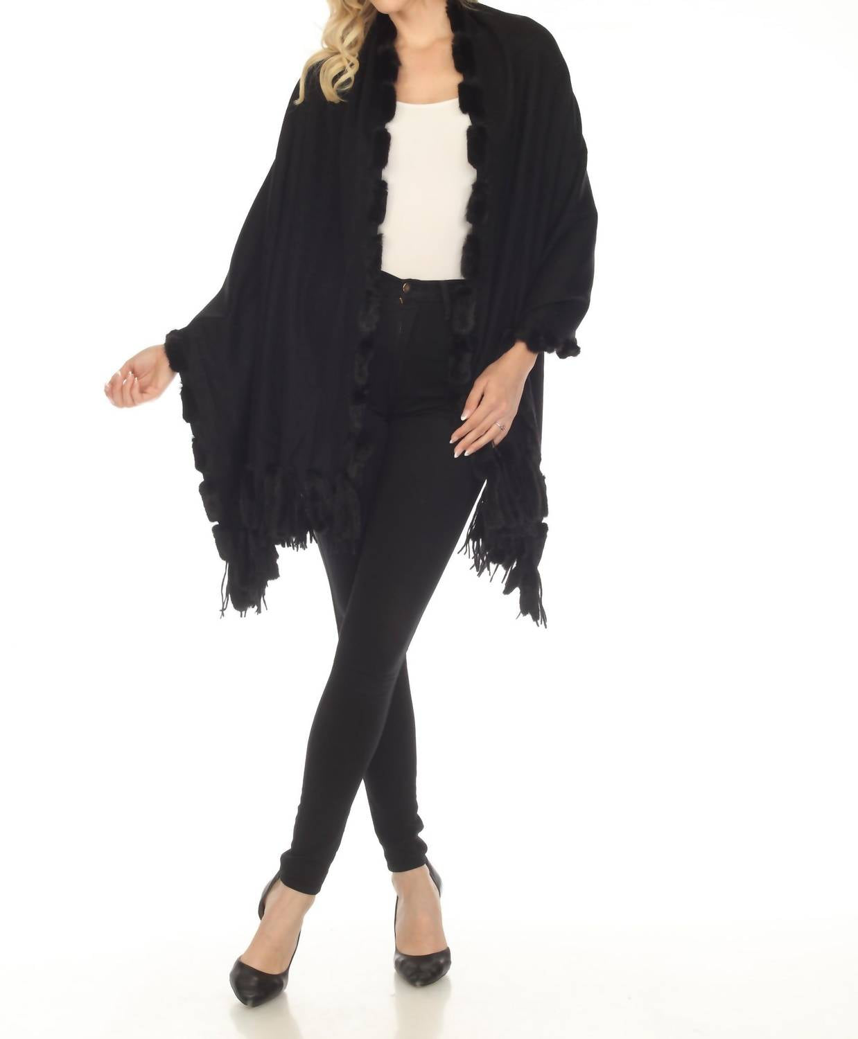 Mink Trim And Fringe Wrap Shawl