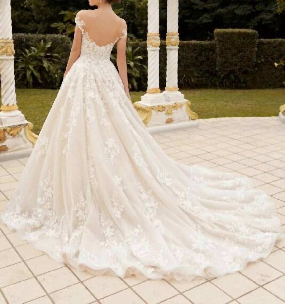 Haven Cap Sleeve Plunging Neck Wedding Gown