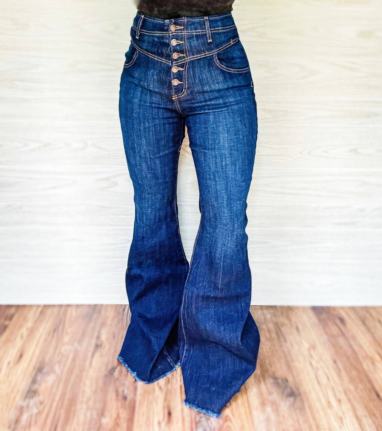 The Sheridan High Waisted Denim Bell Bottoms