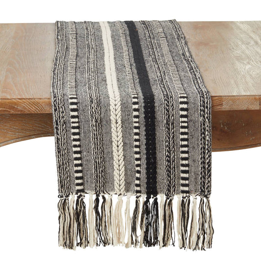 14"x72" Fringe Detail Braided Stripe Table Runner