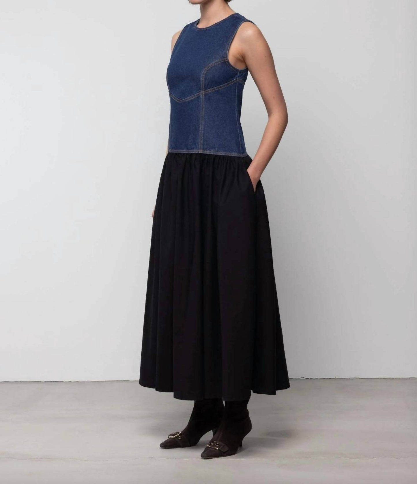Women's Jeansstoff Corset Midi Dress