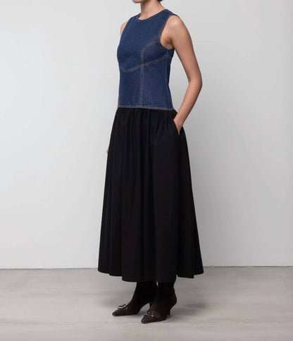 Women's Jeansstoff Corset Midi Dress
