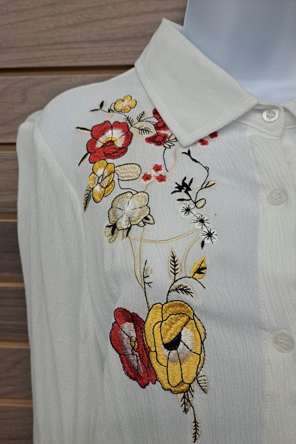 Angela Plus - Women's Embroidered Floral Blouse - Rack Hunt