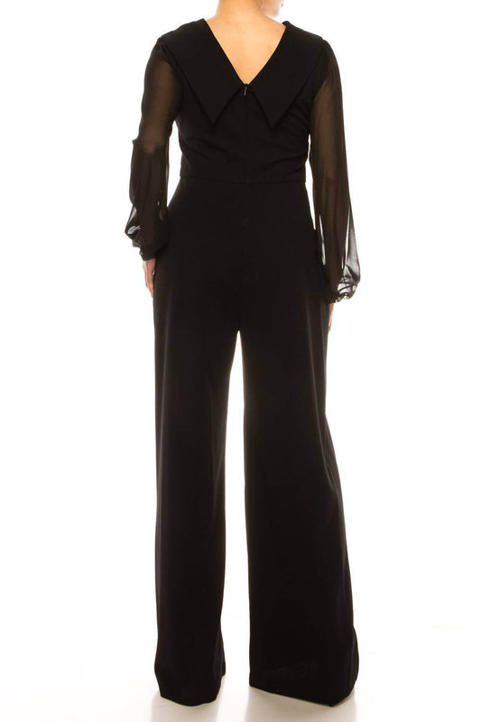 Connected Apparel - Sheer Sleeve Wide Leg Jumpsuit - Rack Hunt -
