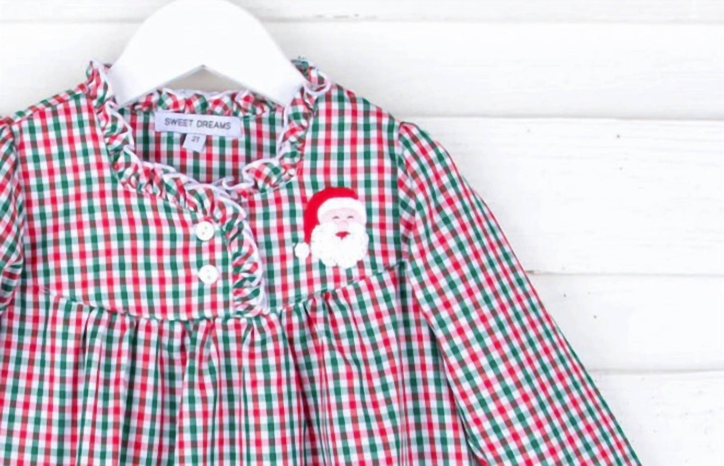 Muguet Collection - Girl's Santa Embroidered Gingham Night Gown - Rack Hunt -