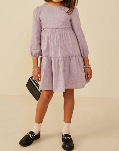 Girl's Floral Textured Button Back Ruffle Tiered Dress
