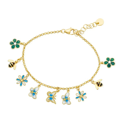 Atlanta Jewelers Supply - Women's Colorful Flower Butterfly Bee Charm Bracelet - Rack Hunt