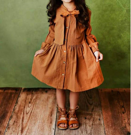 Wren & James - Kids Girls Colored Button Long Sleeve Bow Dress - Rack Hunt -