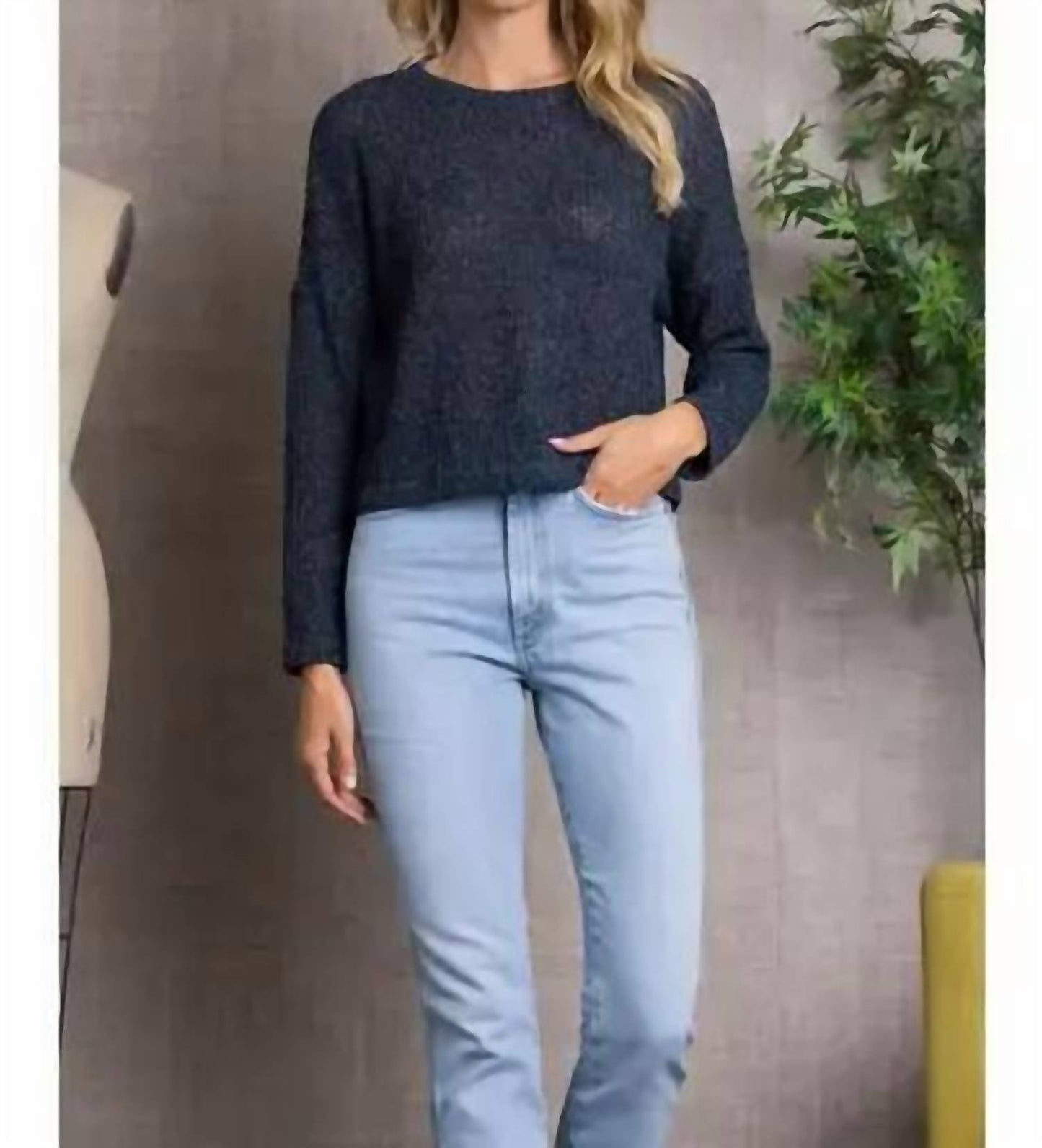 Crew Neck Cable Knit Long Sleeves Top