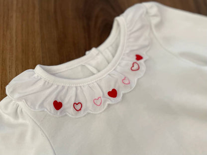 Girl's Hearts Embroidered Scallop Knit Blouse